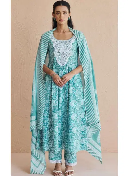 Sky Blue Cotton Kurti With Bottom Dupatta Exporters In India SET0207